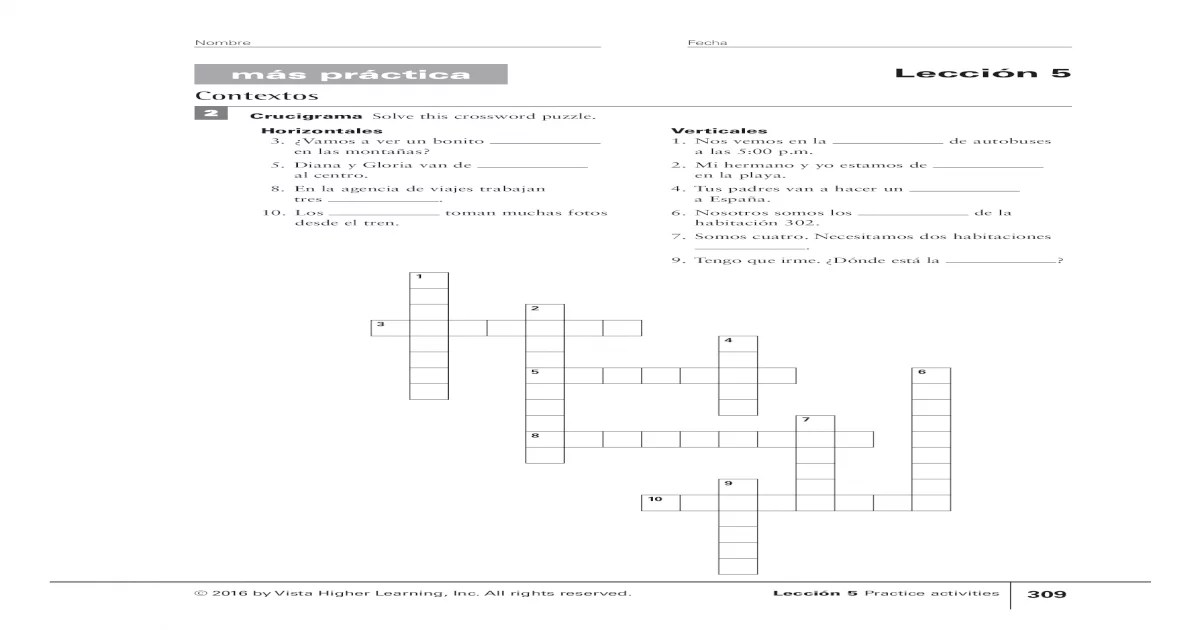 Leccion 2 contextos answer key